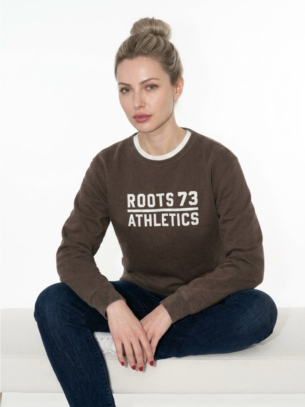 ROOTS 73 ATHLETICS SWEATSHIRT BROWN CREWNECK SIZE MEDIUM WOMEN